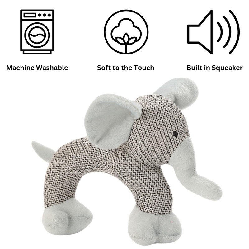 Woozapet Minimalist Squeaky Plush Interactive Dog Toy (Elephant)