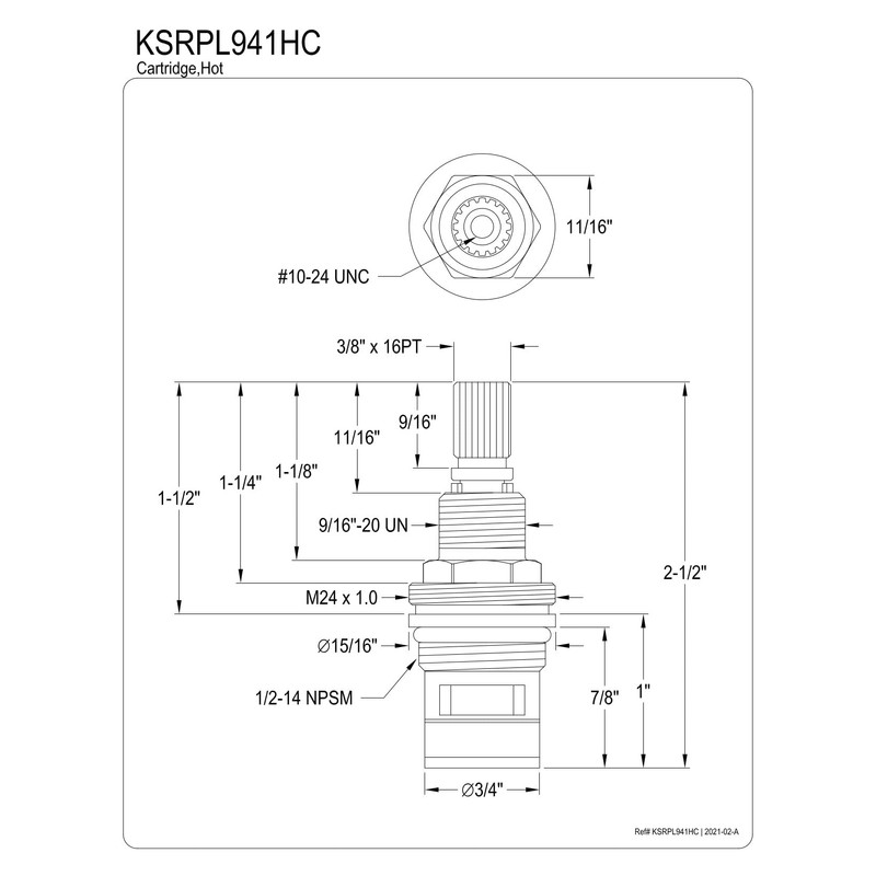 Kingston Brass KSRPL941HC Hot Cartridge, Polished Chrome