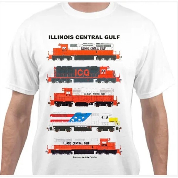 Unbranded Illinois Central Gulf Locomotives Railroad T-Shirt by Andy Fletcher