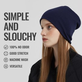 ACUSHLA - Gorro de invierno de punto para hombres y mujeres, 100 % lana merina, unisex, para clima frío, Azul marino, Talla única