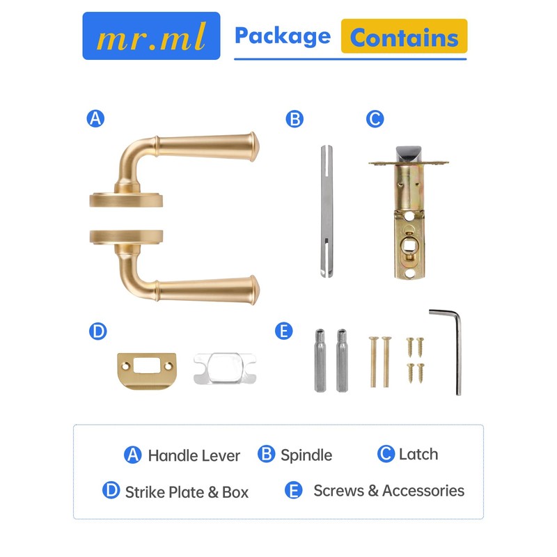 MRML Brushed Gold Passage Door Handle, Interior Hall Closet Light
