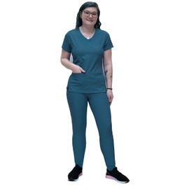 ANGIE UNIFORMS YOGAFLEX Jogger Scrubs for Women Set. Regular and PETITE. Side Spandex 2 Pockets Top with Yoga Waist Joggers. PETA410 (CARIBBEAN, XL PET)