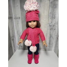 Justaskjoyce Collection Winter Sweetheart Pink Sweater Set & Pink Boots, Designed for 18" Dolls