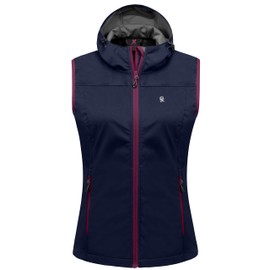 Little Donkey Andy Women's Lightweight Softshell Vest, Hooded Sleeveless Jacket Golf Hiking Running Navy Blue XL