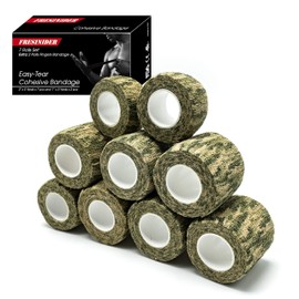 FRESINIDER 9 Rolls Self Adhesive Wrap Athletic Tape Gauze, Breathable Elastic Cohesive Bandage for Sports Injury & Pet (7 Pcs 2"x 5 Yards + 2 Pcs 1" X 5 Yards) (Woodland Multicam Camo)
