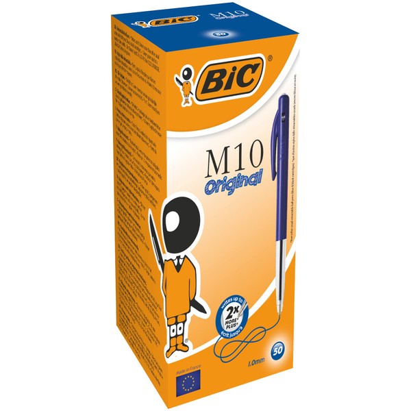 BIC Deutschland M10 Clic 844345 Retractable Ballpoint Pen 0.4 mm Pack of 50 Blue