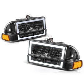 PM PERFORMOTOR Switchback Dual LED Box Style Headlights+Bumper Lights Compatible with 98-04 Chevy Blazer S10,Black Housing Amber Corner
