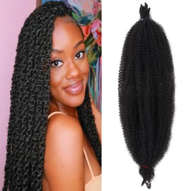 Mscat 24 Inch Pre-Separated Springy Afro Twist Hair 8 Packs Natural Black Marley Twist Crochet Braiding Synthetic Hair Extensions (8 Strands/Pack,1B#)