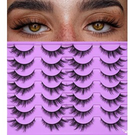 False Eyelashes Fox Cat Eye - Wispy Fluffy Strip Eyelashes 16mm Cat Eye 6D Faux Mink Fake Eyelashes Pack 14 Pairs by EMEDA(HX2-2）