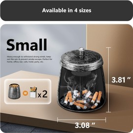 roygra Outdoor Ashtray for Outside Patio, Metal Windproof Smokeless Ashtray with Lid, Home Table Decor, Patio Decorations Outdoor, Ashtrays for Smokers Indoor - Black, Small (3.81 x 3.08 x 3.08’’)