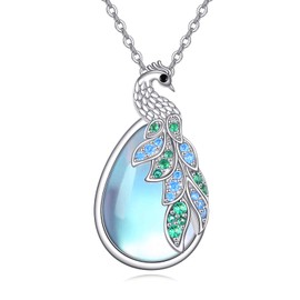 URONE Peacock Necklace for Women 925 Sterling Silver Peacock Pendant Moonstone Necklace Peacock Jewelry Gifts