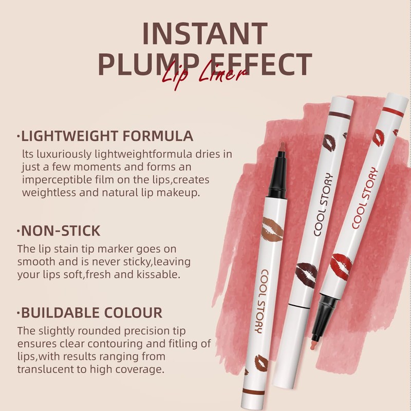 Matte Lip Liner Pencil - Waterproof, Non-Fading, Long-Lasting Plump Effect