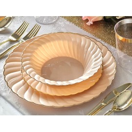 " OCCASIONS " 240 Bowls Pack, Heavyweight Wedding Party Disposable Plastic Bowls (12oz Soup Bowl, Blossom in Blush & Gold)