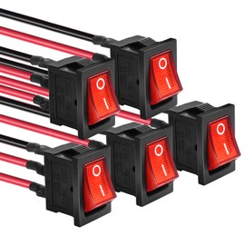 QTEATAK KCD1 On/Off 3-Pin 2-Position Snap 10A/125V, 6A/250V Red LED Boat Rocker Switch-5Pack Pre-Wired