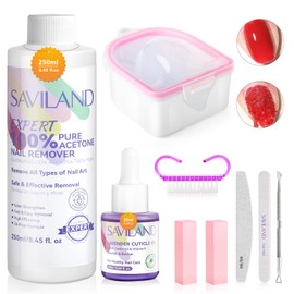 SAVILAND Nail Polish Remover Kit: Gel Nail Polish Remover with Cuticle Oil Nail Soaking Bowl Complete Removal Tools for Effective Removal of Gel Polish Acrylic Dip Powder Home Use 8.45 OZ