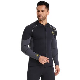 Wetsuit Top Men&Women 1.5mm/3mm Neoprene Wetsuits Jacket,Front Zipper Long Sleeves Diving Suit for Swimming,Snorkeling,Scuba Diving,Surfing (3MM-Black, M)