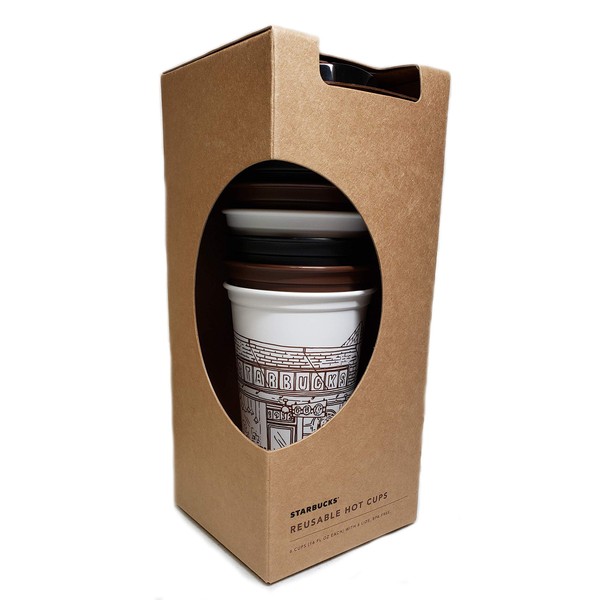 Starbucks Pike Place Market First Store Reusable Hot Cups with Lids, 6 Pack, 16 oz
