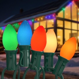 Oviejo LED Christmas Lights Outdoor,25FT Multicolor C7 Christmas Lights Indoor with 27 0.6w Bulb Fit E12 Base,Xmas Light Outdoor for House, Yard, Garden, Christmas Tree Decoration, Green Wire