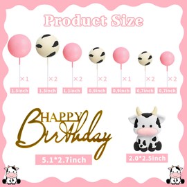 MEMOVAN - Decoración para tartas de vaca, 14 unidades, decoración para tartas de granja, con cifras en miniatura, con estampado de vaca, para niñas, vacas, granjas, baby shower, suministros para fiestas de cumpleaños