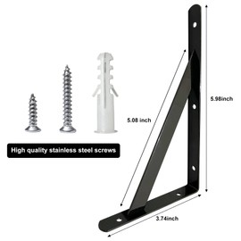 Heavy Duty Shelf Brackets Wall Mount Steel Bracket Wall Brackets for Shelves (Black, 6 x 4 Inch-3 Pairs)