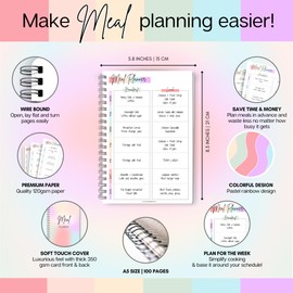 Weekly Meal Planner & Food Diary | Food Journal for Tracking Meals & Shopping, Grocery List | Meal Prep Planner | A5 Rainbow