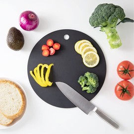 &NE NNS-279L Wood Fiber Cutting Board, Large Size, Dishwasher Safe, Cutting Board, Brilliant Serving Cutting Mat, Heat Resistant, Round Shape, Quick Drying, Lightweight, Trivet, Outdoor, Stylish, Camping, Scandinavian Gift, Simple, Hanging, Wooden, Black