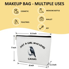 HOUSPEAK Crow Gift for Women Makeup Bag, Crow Lover Gift for Her, Raven Crow Bird Lover, Sister, Daughter, Niece, Friend, Besties, Just A Girl Who Loves Crows Makeup Bag Travel Toiletry Pouch -19