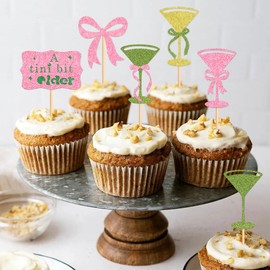 30 Pack Martini Bow Birthday Cupcake Toppers A Tini Bit Older Bow Olive Green Wine Glass Birthday Party Decorations Martini Bachelorette Bridal Shower Party Tini Bar Party Decorations