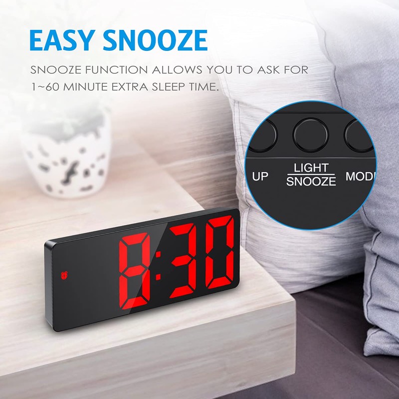 Criacr Digital Alarm Clock with Large Numbers Display, Portable Alarm