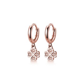 SLUYNZ 925 Sterling Silver CZ Clover Hoop Earrings Dangle for Women Teen Girls Lucky Clover Leaf Huggie Earrings Flower Drop (B-Rose Gold)