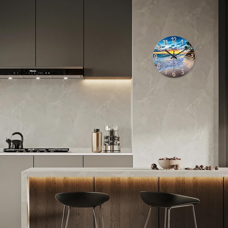 Constantplanet Palm Tree Clock Battery Operated 12 Inch - Glass