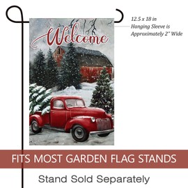 Texupday Welcome Red Truck Snowing Winter Christmas Tree Decoration Vertical Winter Garden Flag Holiday Farmhouse Party Outdoor Yard Banner 12" x 18"