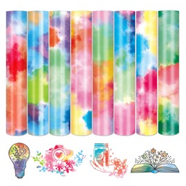 Tintnut Tie Dye Heat Transfer Vinyl -8 Sheets 10×12 Inch Watercolor HTV Iron on Vinyl for T-Shirt Rainbow HTV Vinyl Watercolor HTV Vinyl for T-Shirt DIY Compatible with Cricut or Silhoutte Cameo
