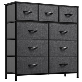 YITAHOME 9 Drawers Fabric Dresser - Storage Tower Organizer Unit for Living Room, Closets - Sturdy Steel Frame, Wooden Top & Easy Pull Fabric Bins
