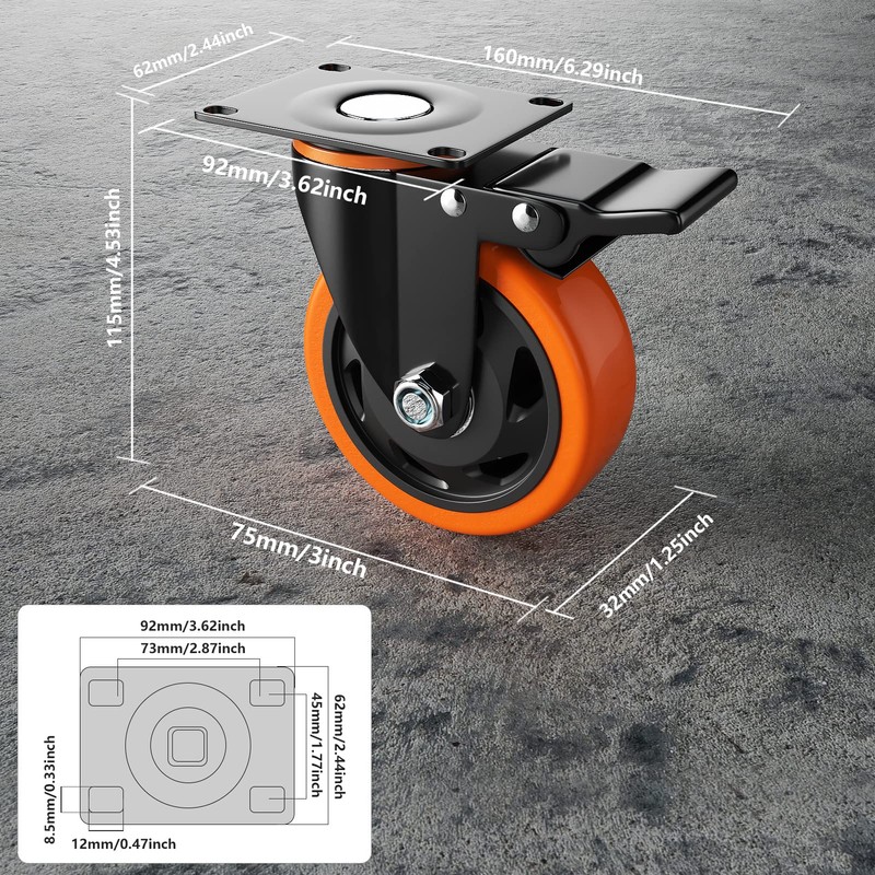 3 Inch Caster Wheels, Casters Set of 4, Heavy Duty