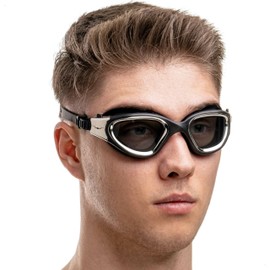 AqtivAqua Swimming Goggles Swimming Adult and Kids Swimming Goggles Kids 6-14 Men Women Swim Goggles Childrens Kids Boys Girls DX-S (Metallic Silver B, Black case, Shade lens)