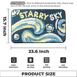 Loismood Planets Bathroom Mat Soft Fluffy Absorbent Rug Non-Slip and Machine Washable Carpet for Bathroom, Sink and Bedroom (Starry Sky, 23"x16")