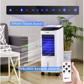 COSTWAY Evaporative Cooler, Portable Cooling Fan with Remote Control, 3-Mode, 3-Speed and 7.5H Timer Function, Include Ice Crystal Boxes, Casters and Water Tank, Bladeless Cooler for Home Office