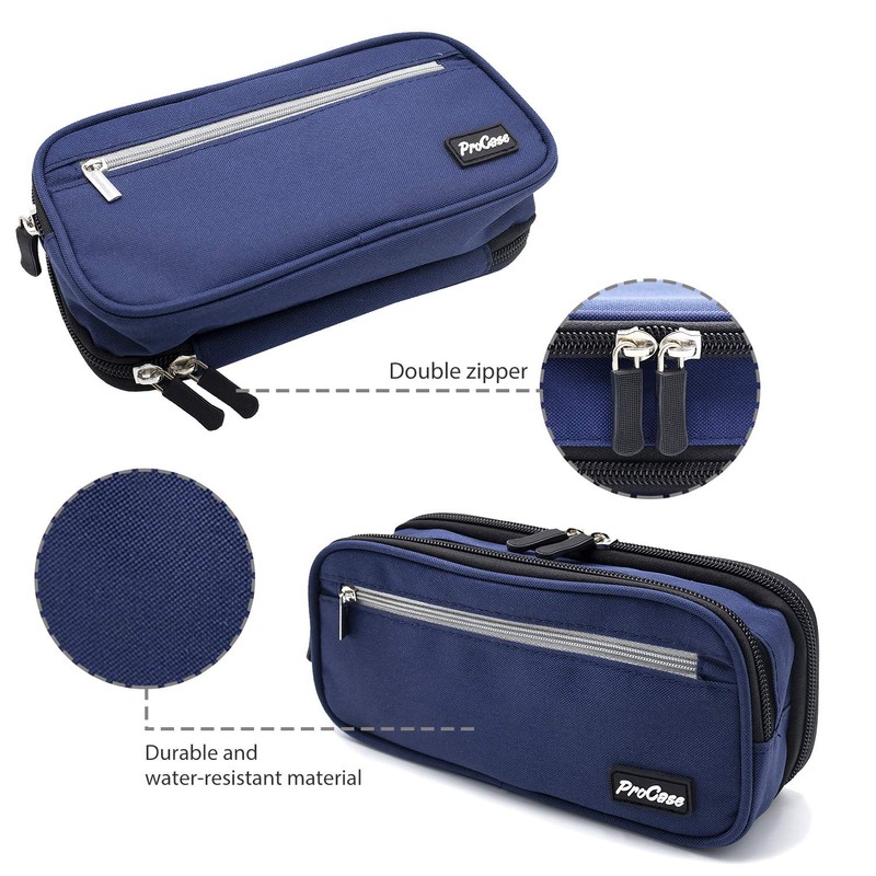 ProCase Pencil Case Pen Bag, Two Layers Big Capacity Pencil