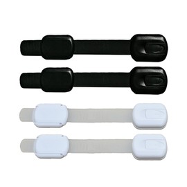 EYAKEG Child Safety Strap Locks (4 Pack) for Fridge, Cabinets, Drawers, Dishwasher, Toilet, Adhesive No Drilling, 7.5 inch, White,Black