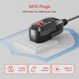 ANEKEN GFCI Plug Replacement Auto Reset 3 Prongs 15Amp 3-Wires with Waterproof Ground Fault Circuit Interrupter Safety RCD Protection for Power Pressure Washer, Air Conditioner, Hot Tub, Hair Dryer