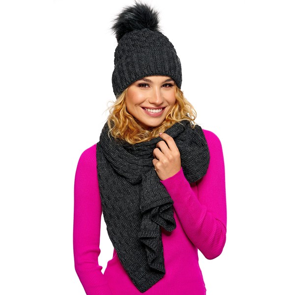 ELIMELI 16517 Women's Winter Hat Warm Knitted Hat with Bobble