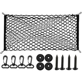 Red de carga elástica para maletero de coche, 70 x 70 cm, organizador de almacenamiento de malla de nailon con 4 ganchos, apto para SUV, camión, MPV, camioneta, red de equipaje negra