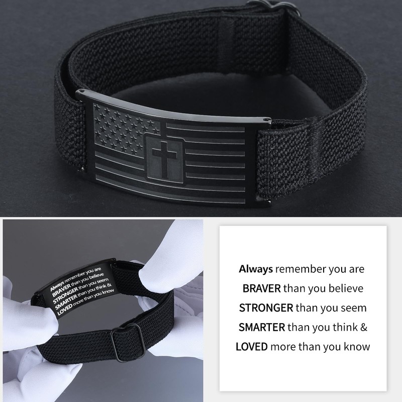 LDOWWGL Mens Bracelet - American Flag Christian Cross Bracelet with