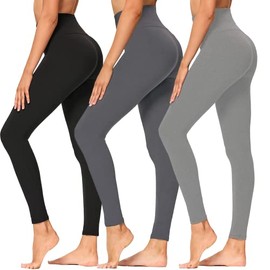 Sweet Hearts 3 Pack Leggings for Women- 5" High Waist Basic Lightweight Everyday Buttery Soft Casual Yoga Pants Made in USA (X-Large, Black/Charcoal/Heather Grey)