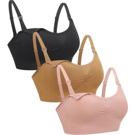 Suekaphin 3Pack Maternity Nursing Bra for Breastfeeding Pregnancy Women Full Cup Wire Free Nursing Comfortable Bralette,3Color-A,Large