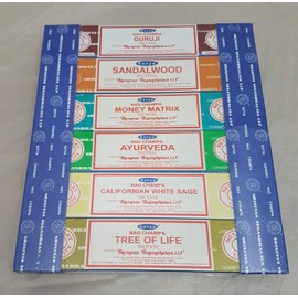 Satya Nag Champa Pack of 12 Variety Nag Champa, Superhit, Natural, Om, Palo Santo, Egyptian Musk, Guruji, Sandalwood, Money Matrix, Californian White Sage, Ayurveda, Tree of Life.