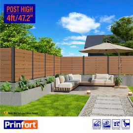 Prinfort 4FT 201 Stainless Steel Heavy Duty Fence Post (Corner Post) for Wood Slats, Outdoor Ground Install Wooden Privacy Fence Panels Posts Matte Black 1Pack