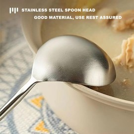 Stainless Steel Soup Spoon and Spatula Spoon 2 Pcs Dinning Spoons with Long Wooden Handle Serving Spoon Tableware Cutlery Set for Dessert Tea Appetizer Silverware Set for Home Kitchen or Restauran