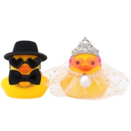 Yamobi 2 Pieces Wedding Bride and Groom Rubber Duck Mini Couple Duck for Ceremony Gift Souvenir Marriage Blessing Elegant Heartwarming Gift